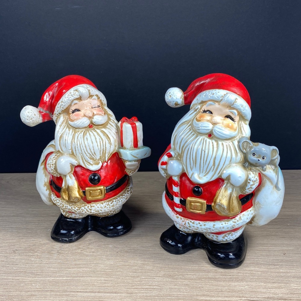 Homco Santa Banks Set of 2 Ceramic Christmas Banks 5208 w Box 1970s 80s Decor